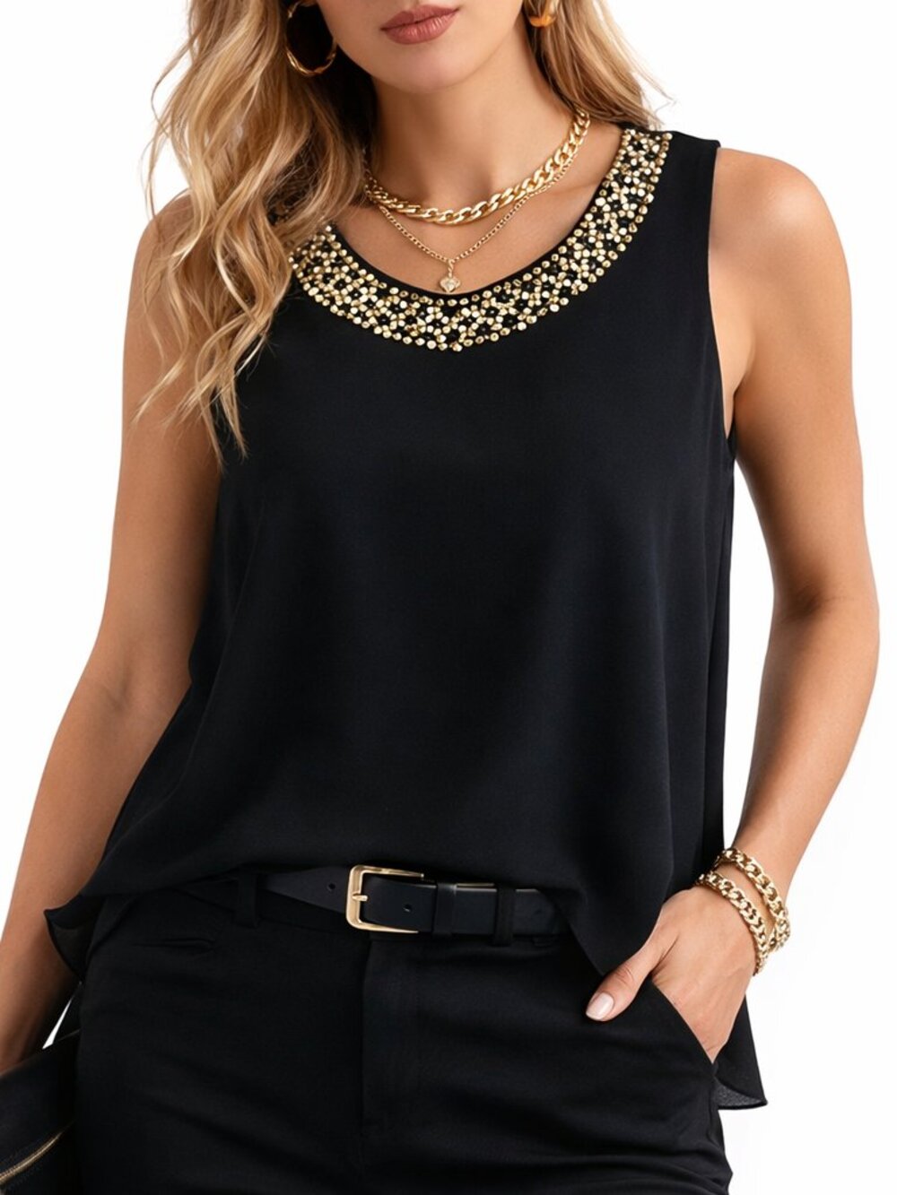 NWT Topshop Black Sheer Beaded Embellished Going Out Tank Top XS